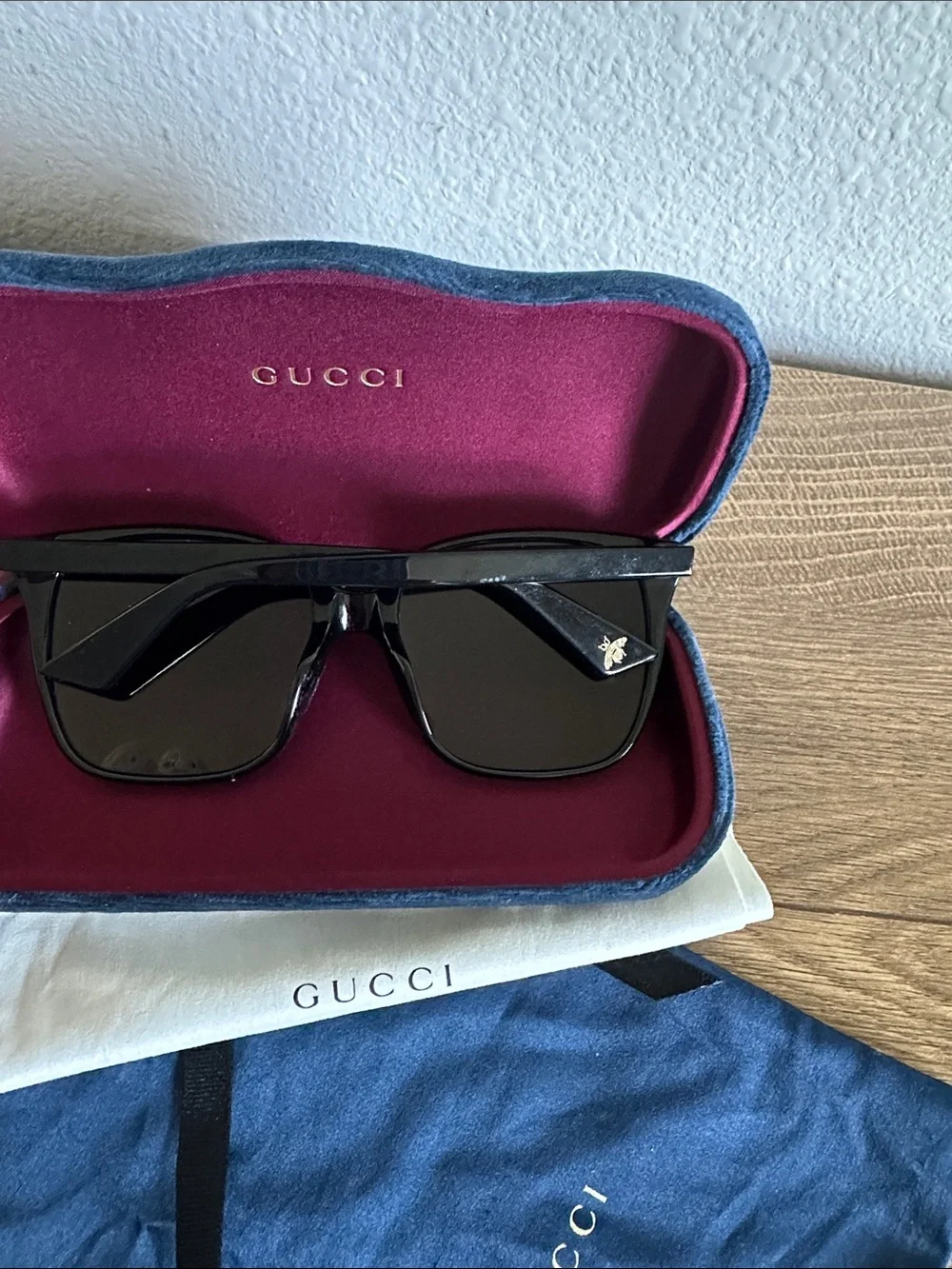 Authentic Gucci Black Oversized Square Sunglasses with Gold Logo Accents